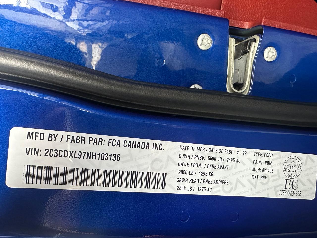 2022 DODGE CHARGER SRT HELLCAT VIN:2C3CDXL97NH103136