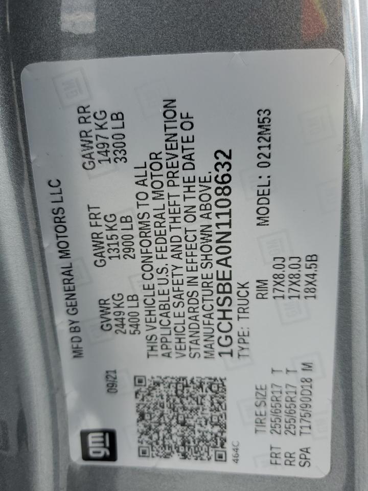 2022 CHEVROLET COLORADO  VIN:1GCHSBEA0N1108632