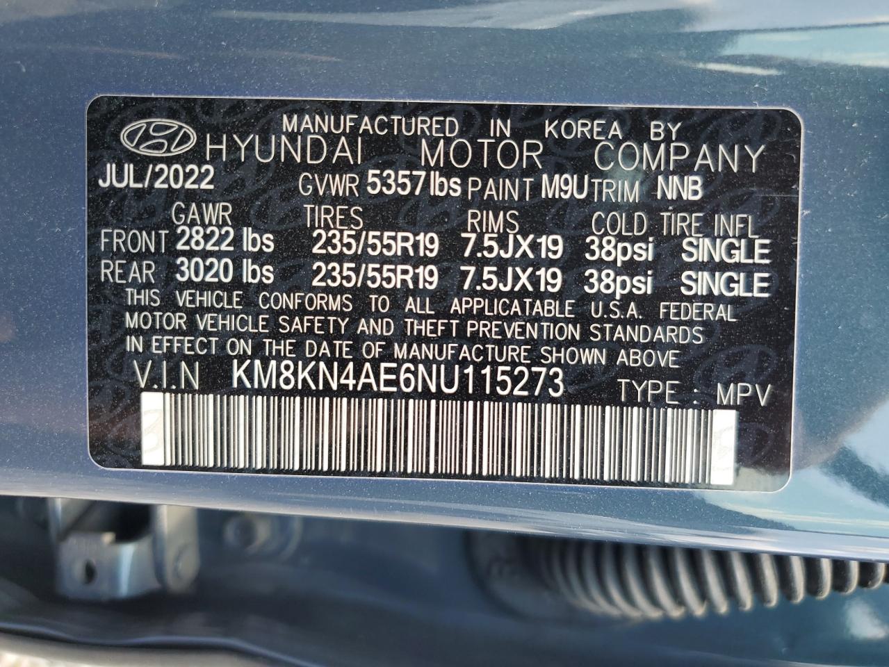 2022 HYUNDAI IONIQ 5 SEL VIN:KM8KN4AE6NU115273