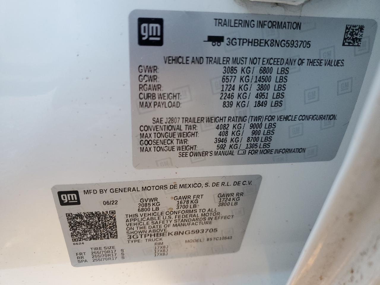 2022 GMC SIERRA C1500 SLE VIN:1G8AG52F23Z177027