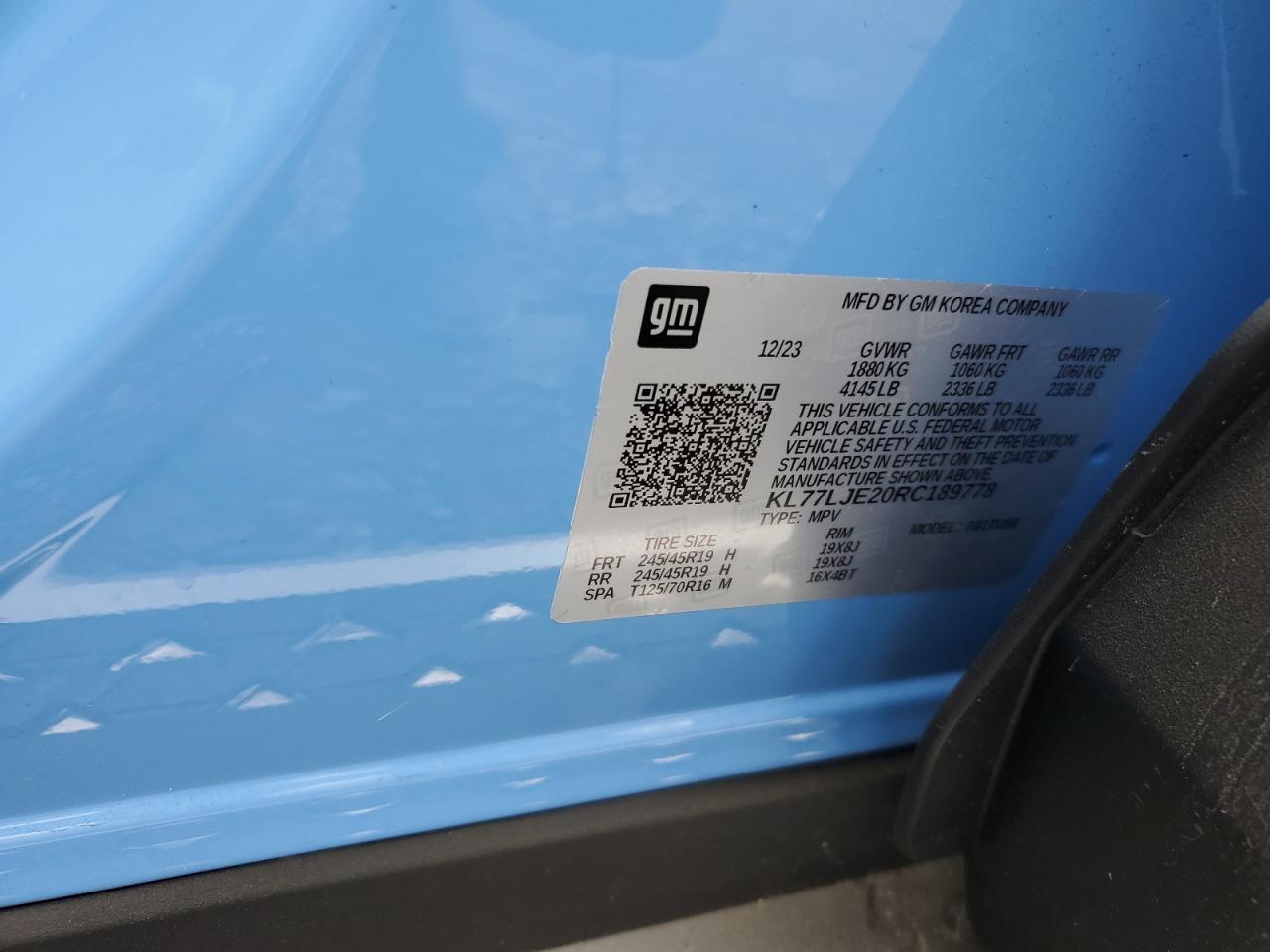 2024 CHEVROLET TRAX 2RS VIN:KL77LJE20RC189778