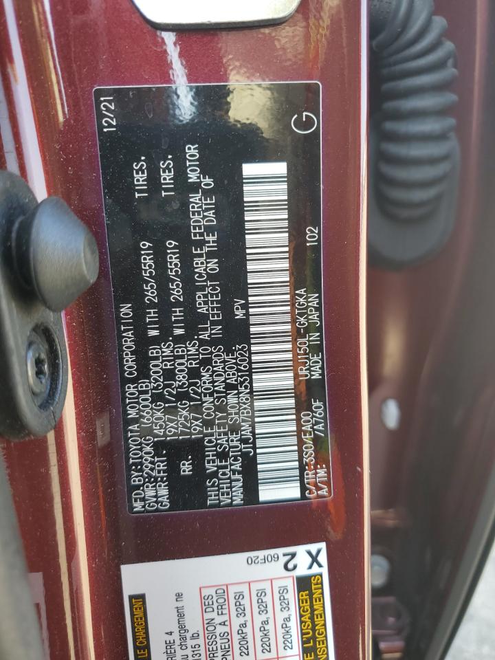 2022 LEXUS GX 460 VIN:JTJAM7BX8N5316023