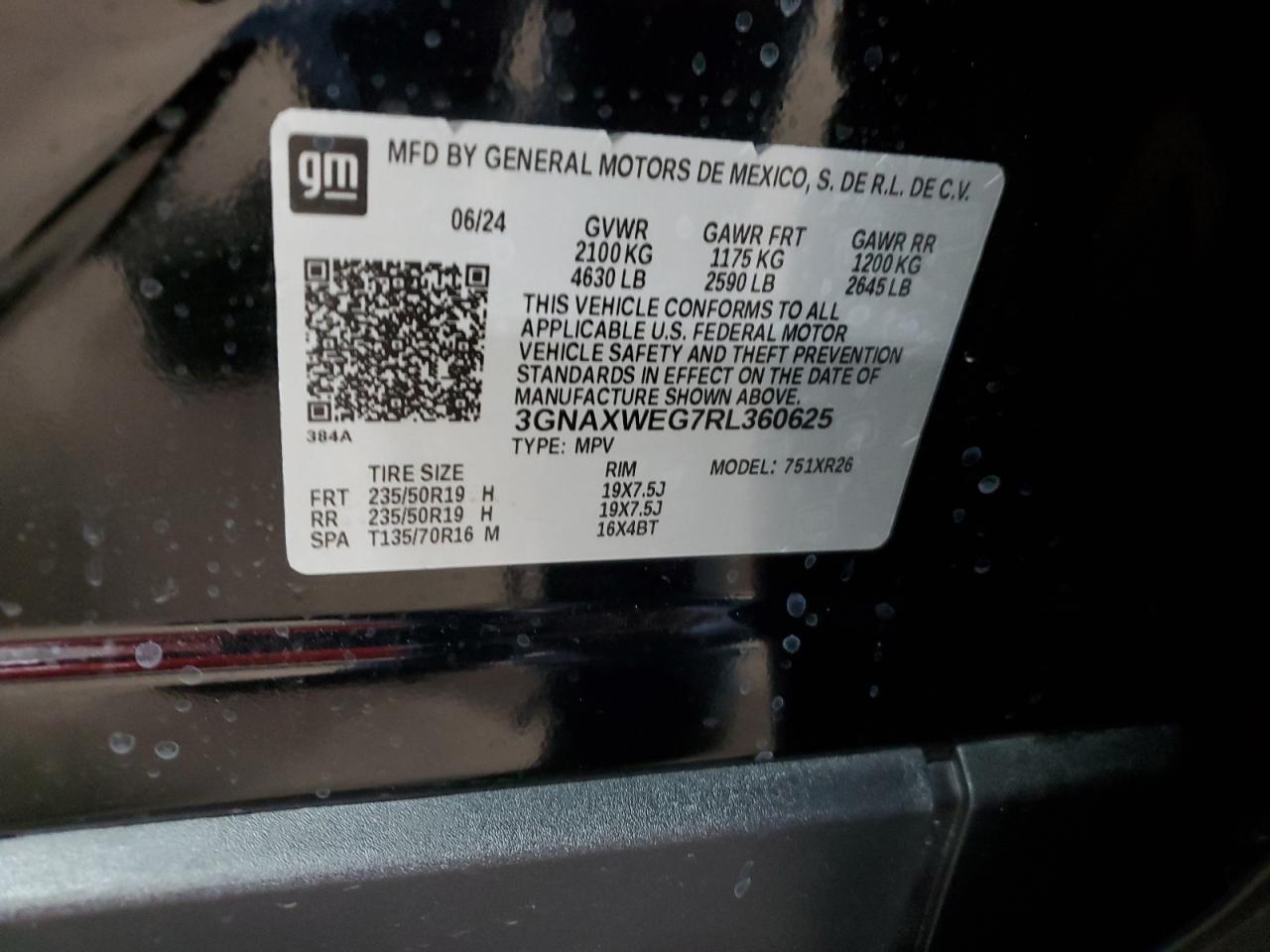 2024 CHEVROLET EQUINOX RS VIN:3GNAXWEG7RL360625