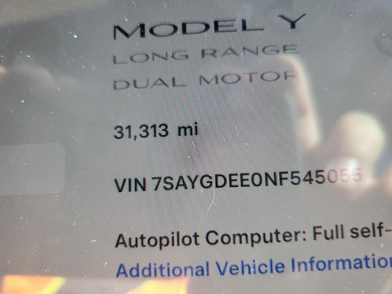 2022 TESLA MODEL Y  VIN:7SAYGDEE0NF545055