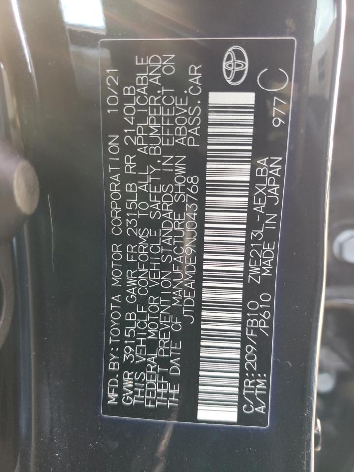 2022 TOYOTA COROLLA LE VIN:JTDEAMDE9NJ043768