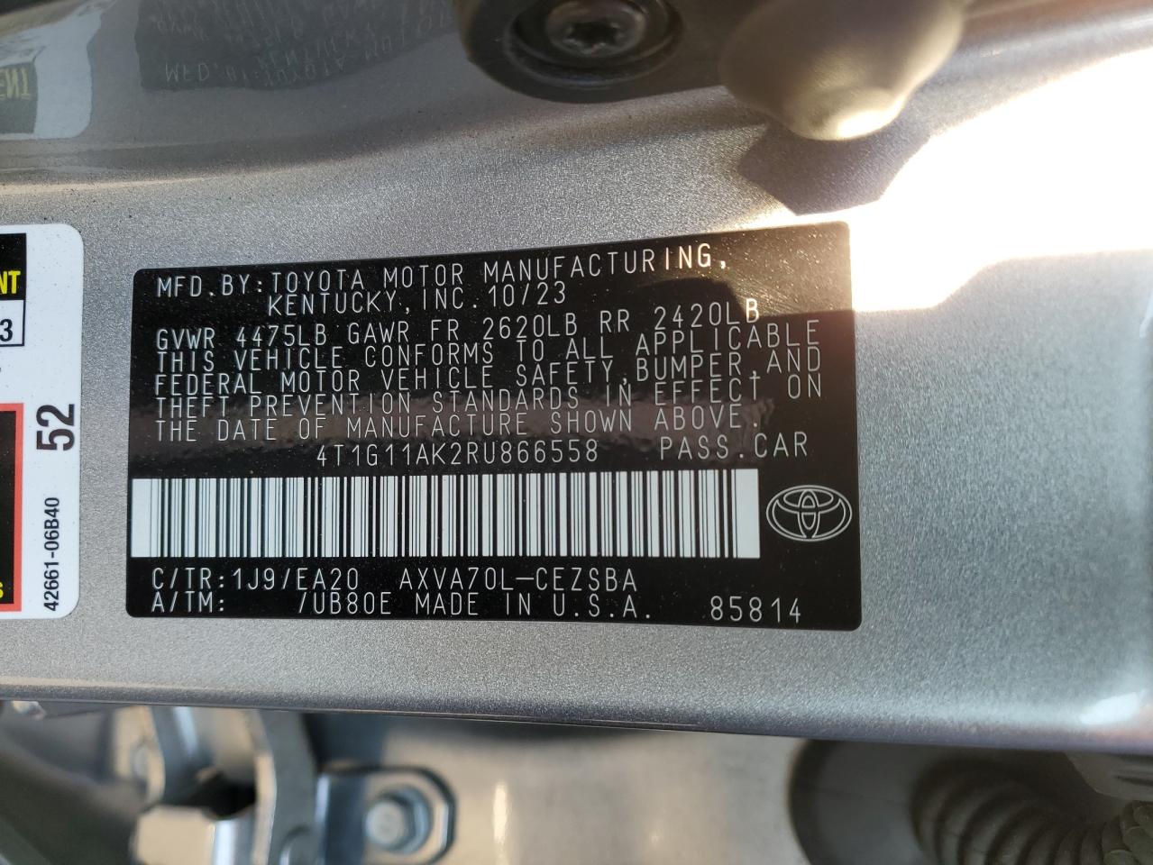 2024 TOYOTA CAMRY SE NIGHT SHADE VIN:4T1G11AK2RU866558