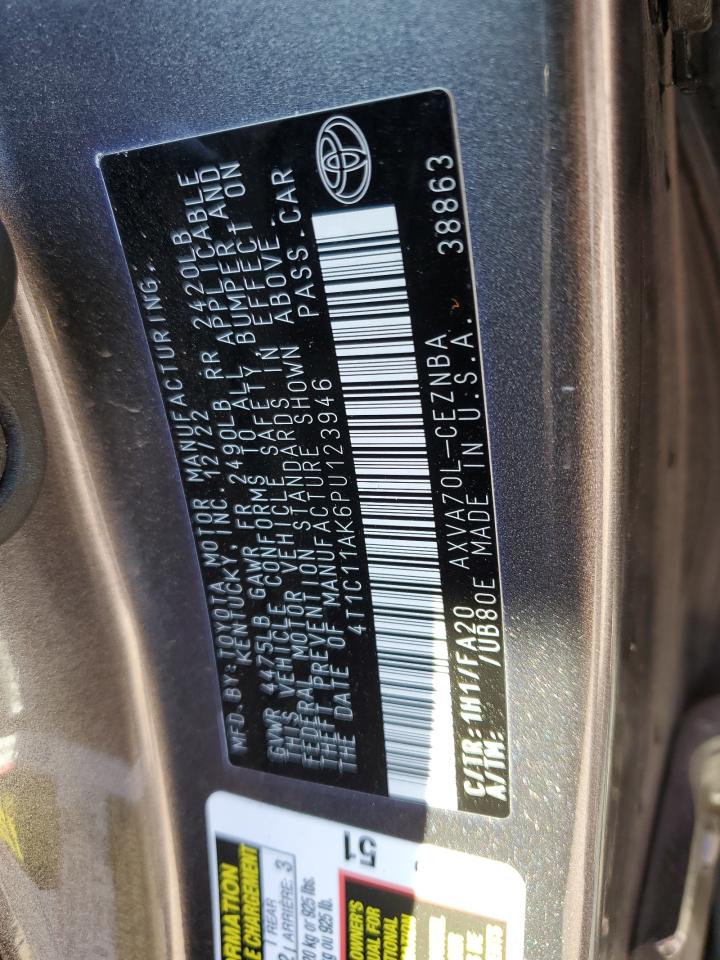 2023 TOYOTA CAMRY LE VIN:4T1C11AK6PU123946