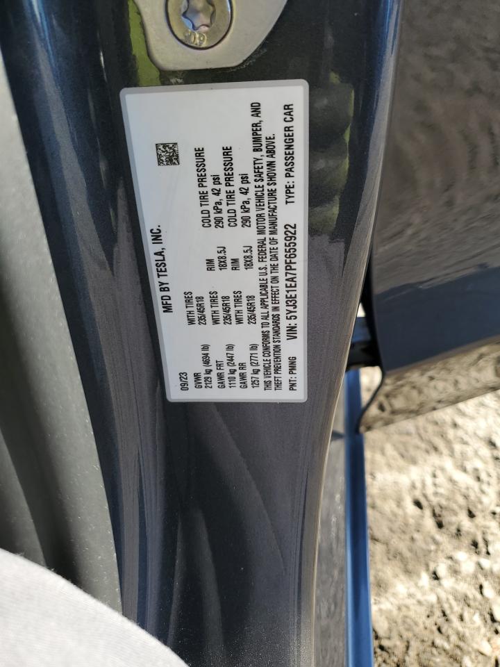 2023 TESLA MODEL 3  VIN:5YJ3E1EA7PF655922