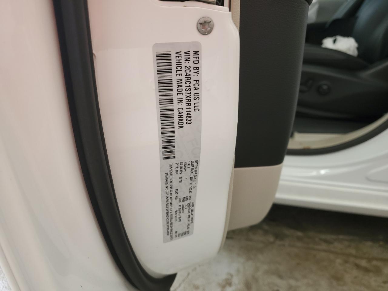 2024 CHRYSLER PACIFICA HYBRID SELECT VIN:2C4RC1S7XRR114833