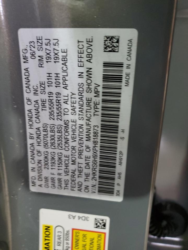 2023 HONDA CR-V SPORT TOURING VIN:2HKRS6H9XPH818873