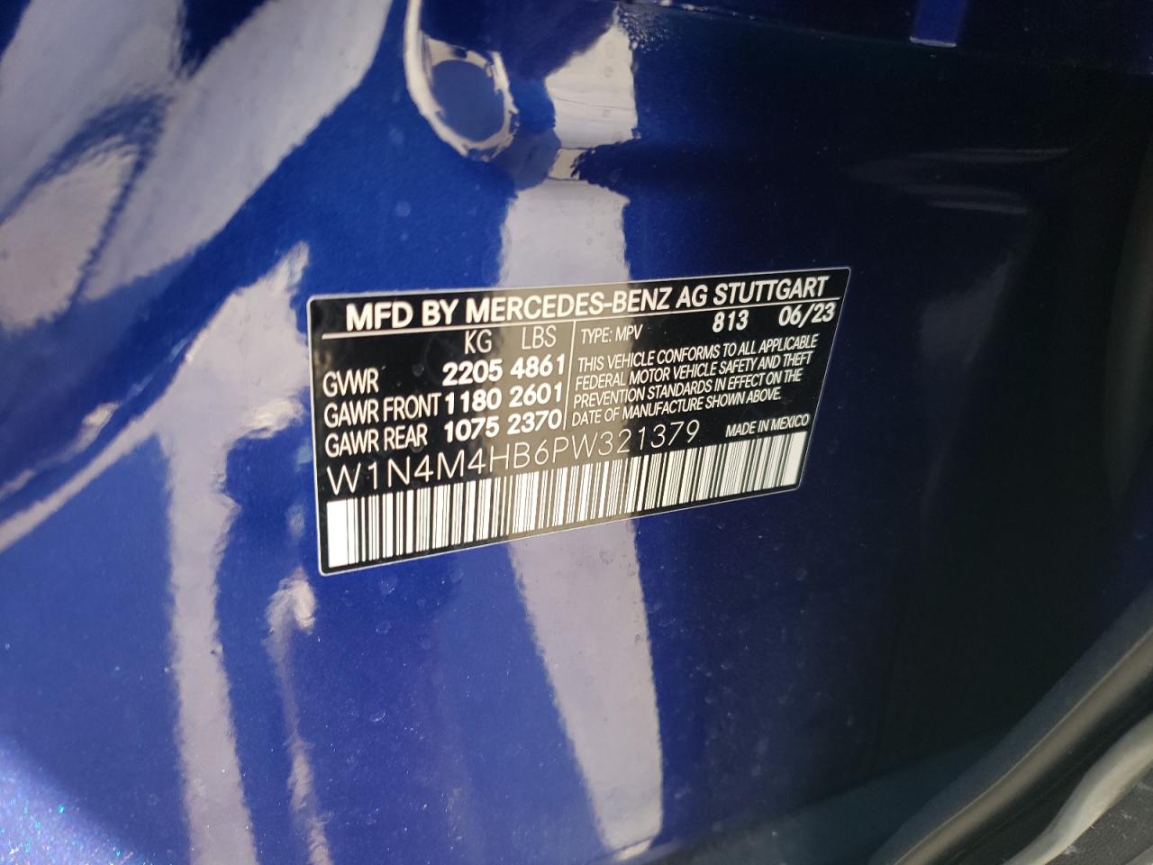 2023 MERCEDES-BENZ GLB 250 4MATIC VIN:W1N4M4HB6PW321379