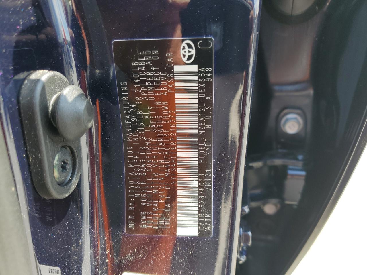 2024 TOYOTA COROLLA SE VIN:5YFS4MCE6RP216272