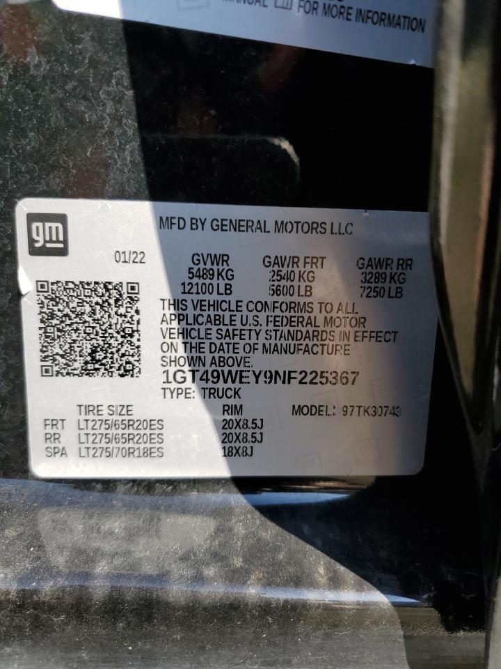 2022 GMC SIERRA K3500 DENALI VIN:1GT49WEY9NF225367
