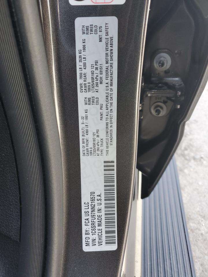 2022 RAM 1500 TRX VIN:1C6SRFU97NN216570