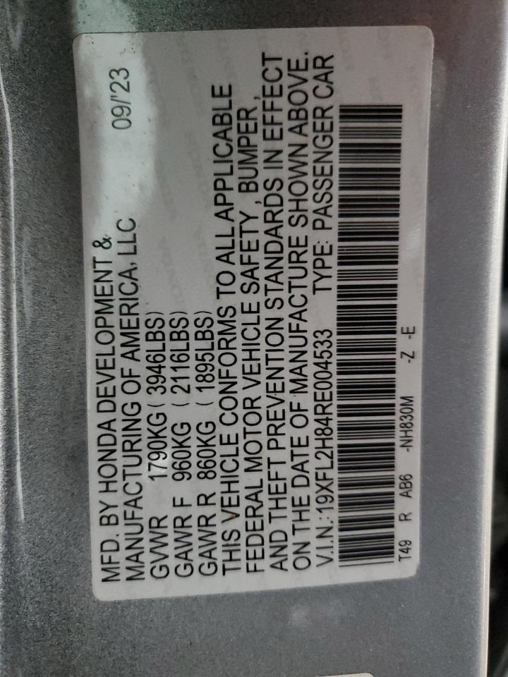 2024 HONDA CIVIC SPORT VIN:19XFL2H84RE004533