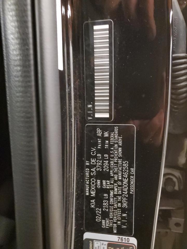 2022 KIA FORTE FE VIN:3KPF24AD0NE462585