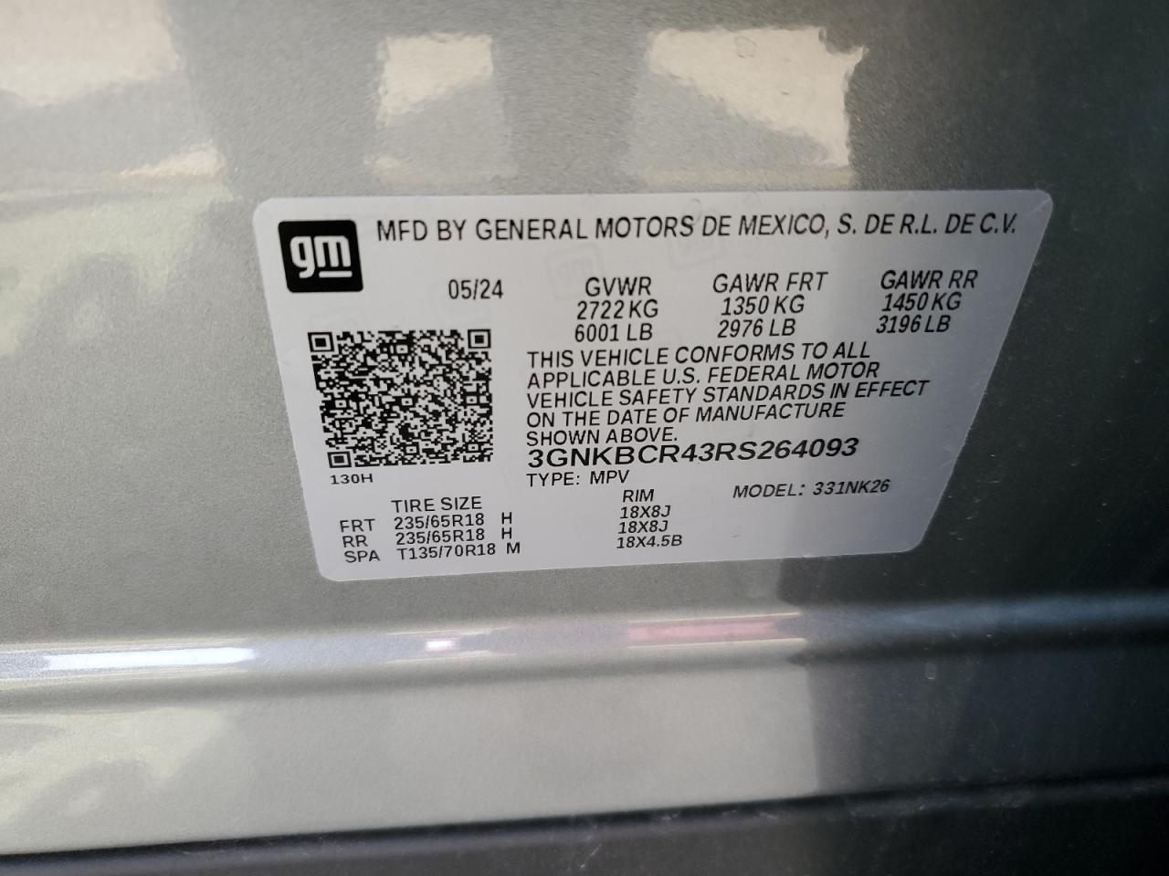 2024 CHEVROLET BLAZER 2LT VIN:3GNKBCR43RS264093