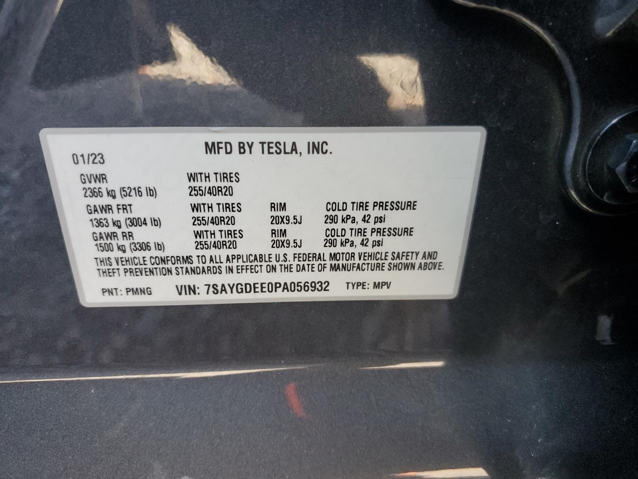 2023 TESLA MODEL Y  VIN:7SAYGDEE0PA056932