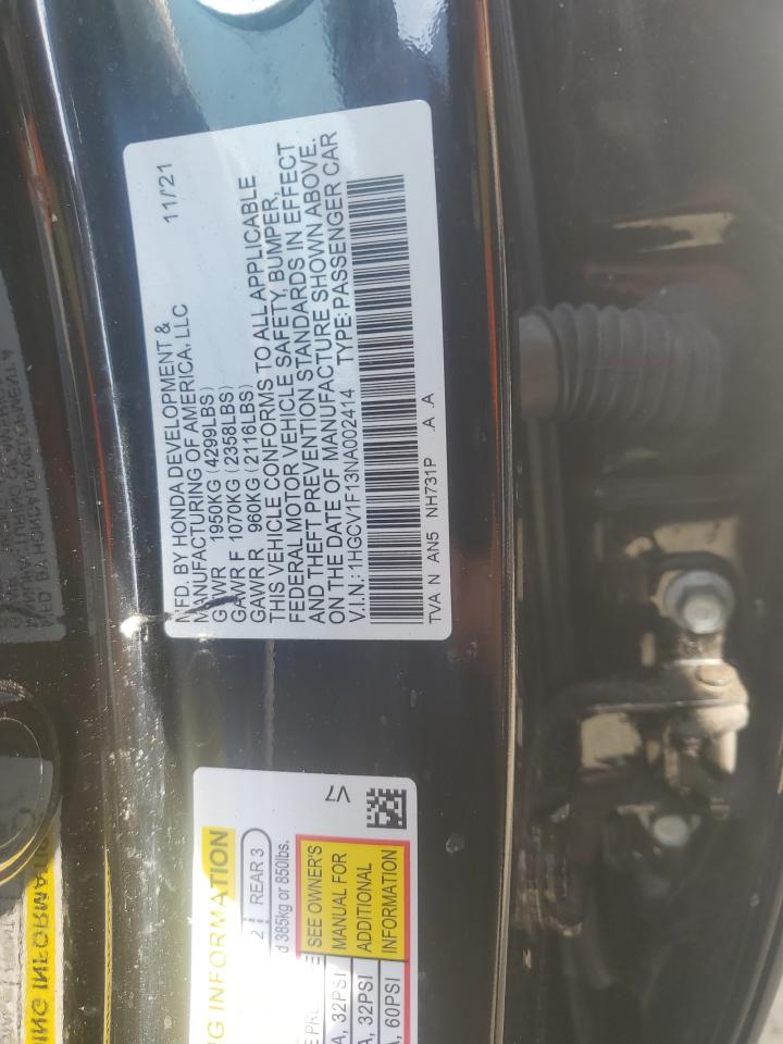 2022 HONDA ACCORD LX VIN:1HGCV1F13NA002414