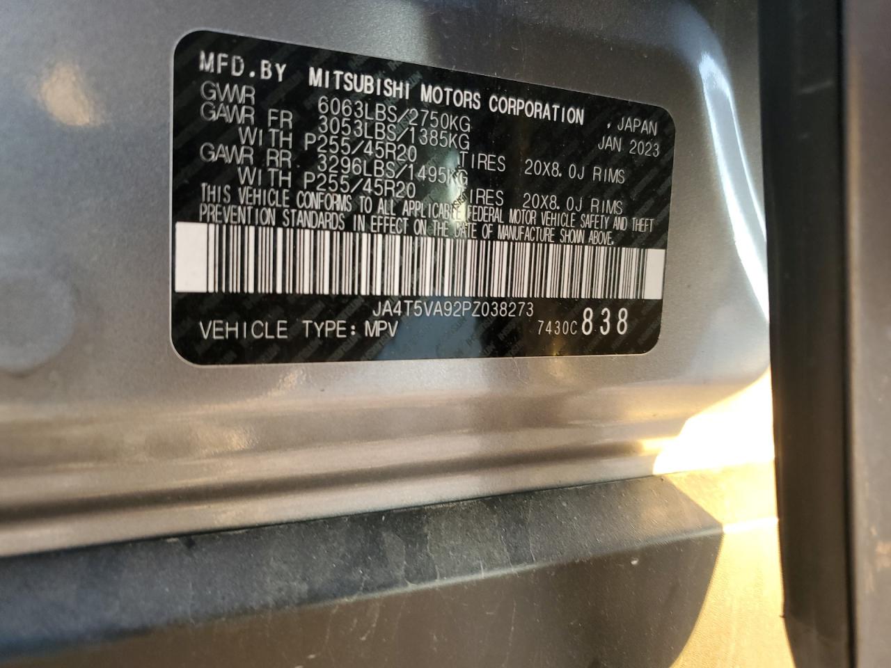 2023 MITSUBISHI OUTLANDER SEL VIN:JA4T5VA92PZ038273