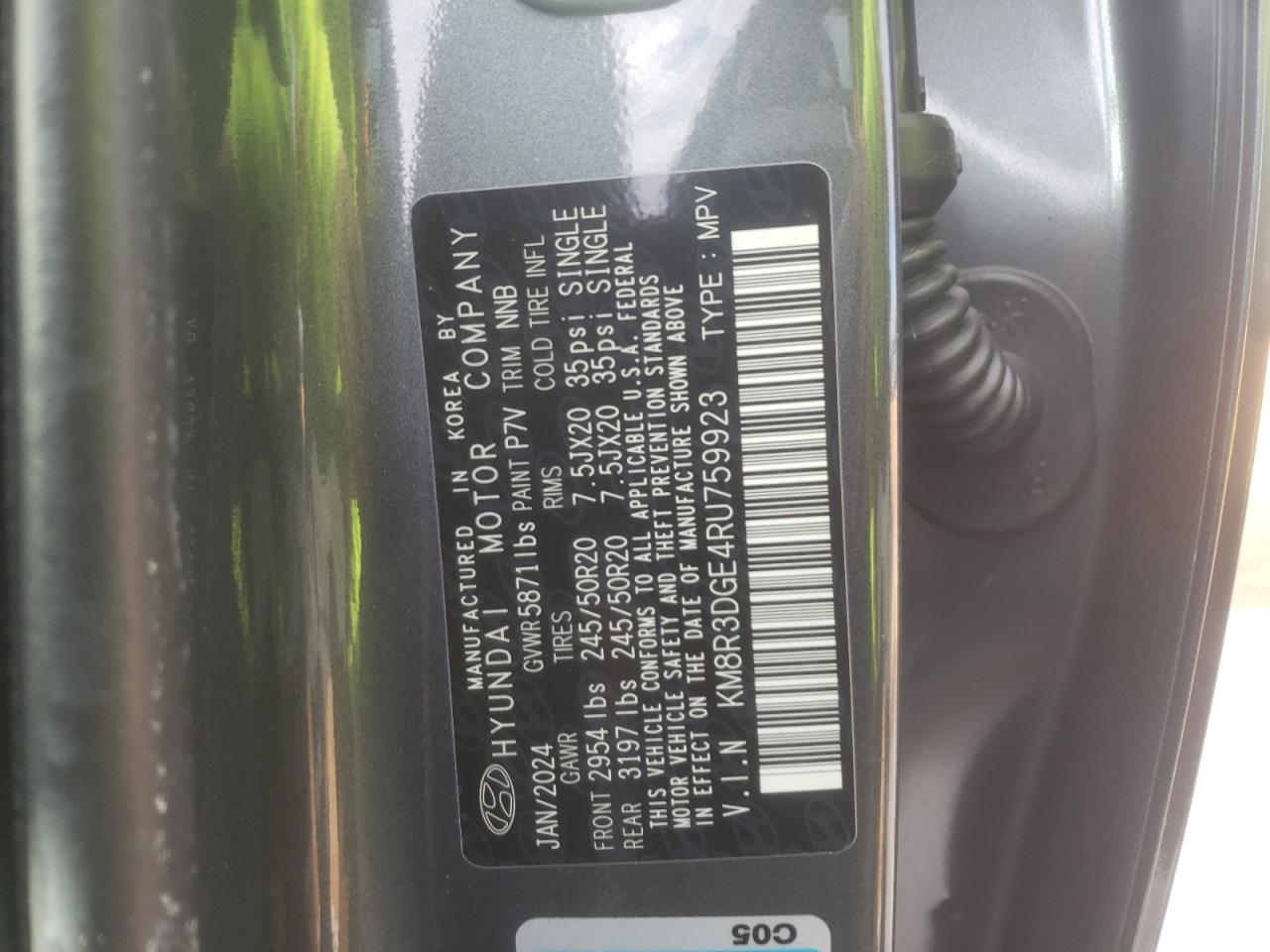 2024 HYUNDAI PALISADE XRT VIN:KM8R3DGE4RU759923