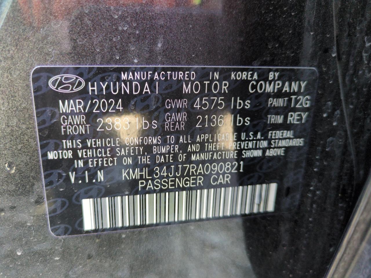 2024 HYUNDAI SONATA HYBRID VIN:KMHL34JJ7RA090821