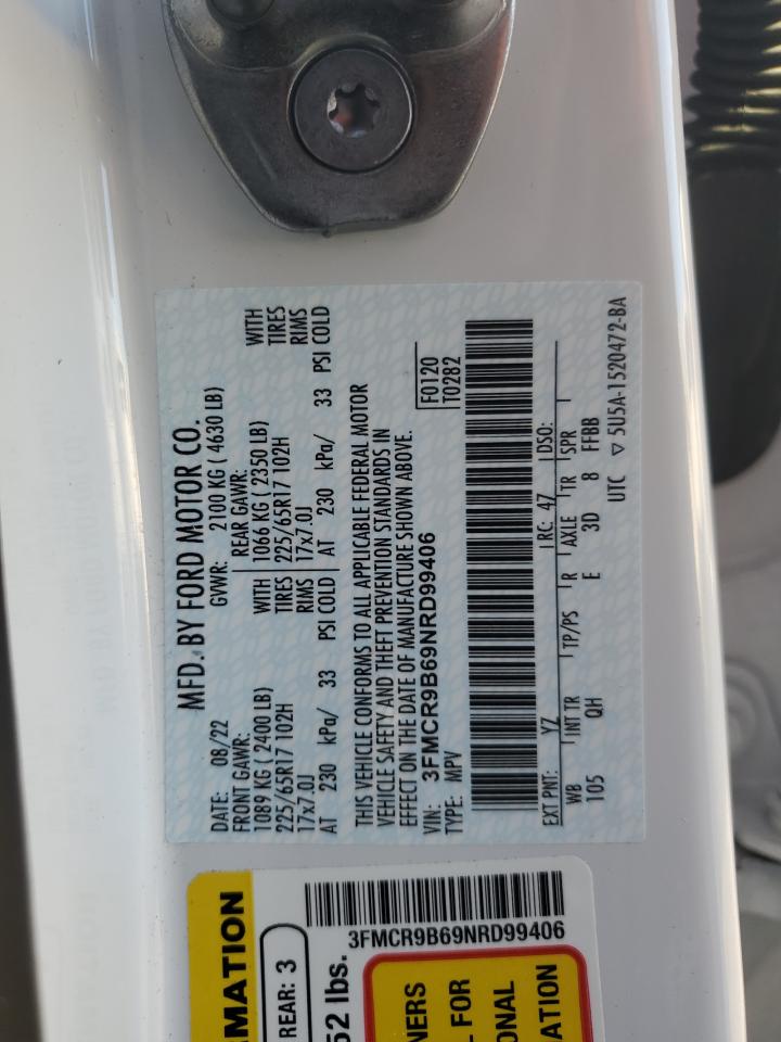 2022 FORD BRONCO SPORT BIG BEND VIN:3FMCR9B69NRD99406