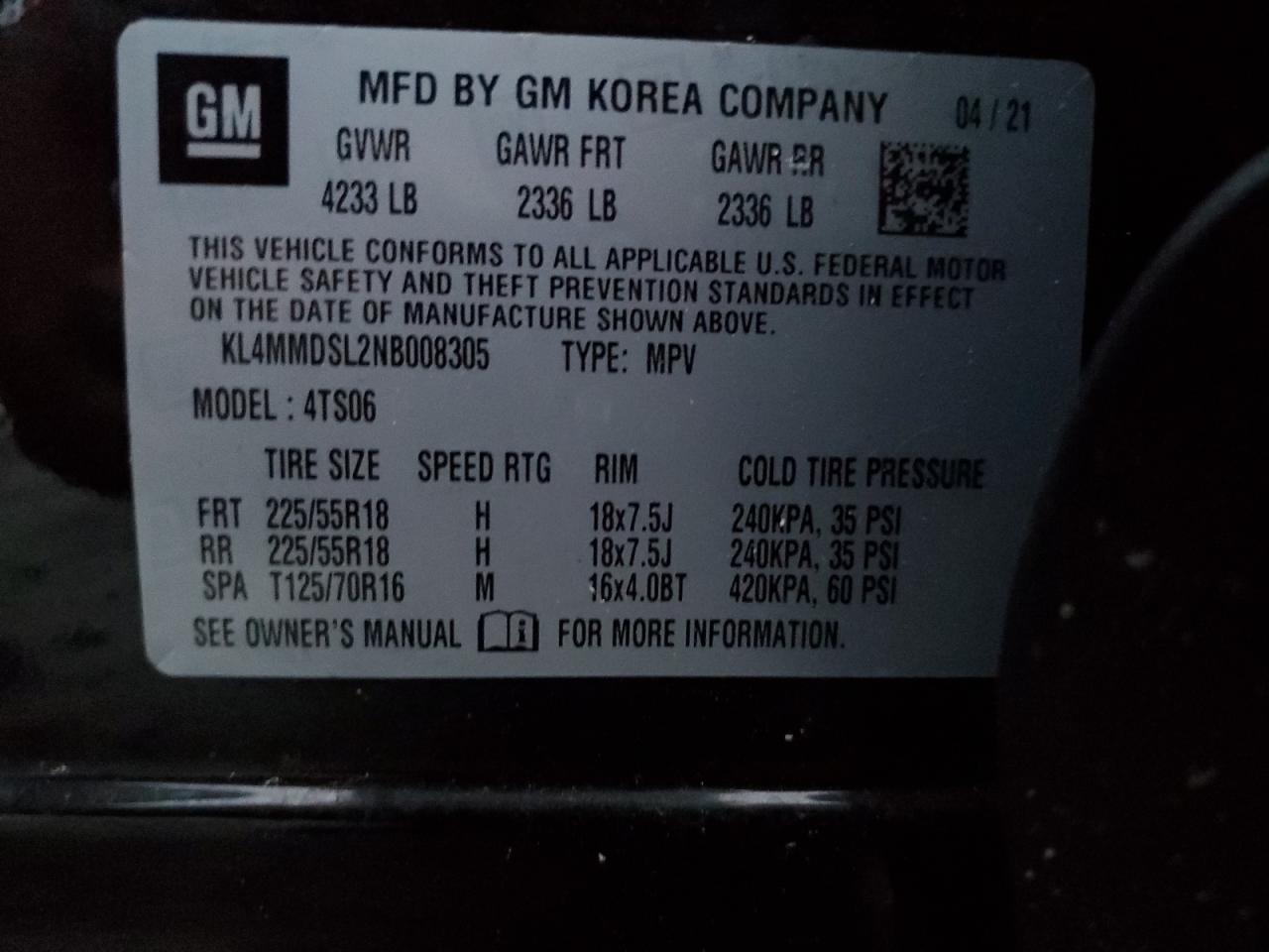 2022 BUICK ENCORE GX SELECT VIN:KL4MMDSL2NB008305