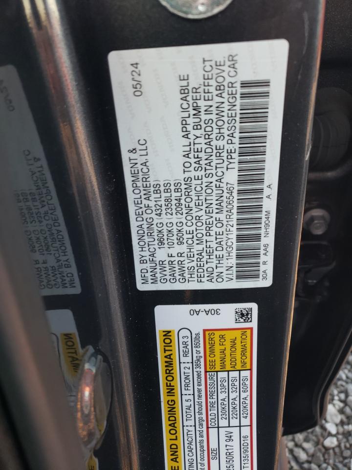 2024 HONDA ACCORD LX VIN:1HGCY1F21RA065467