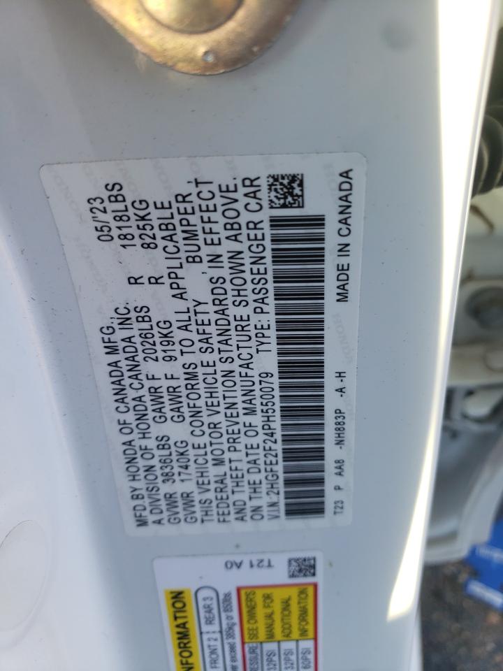 2023 HONDA CIVIC LX VIN:2HGFE2F24PH550079