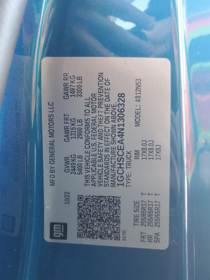 2022 CHEVROLET COLORADO LT VIN:1GCHSCEA4N1306328