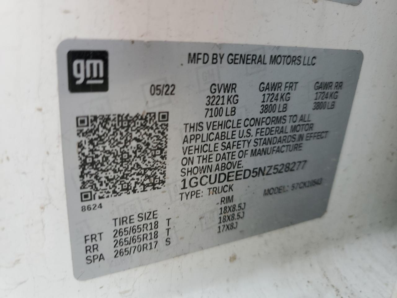 2022 CHEVROLET SILVERADO K1500 RST VIN:1GCUDEED5NZ528277