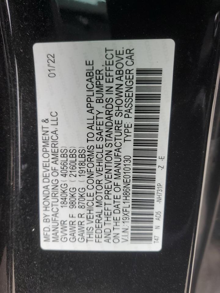 2022 HONDA CIVIC SPORT TOURING VIN:19XFL1H86NE010130