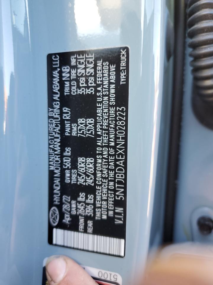 2022 HYUNDAI SANTA CRUZ SEL VIN:5NTJBDAEXNH028223