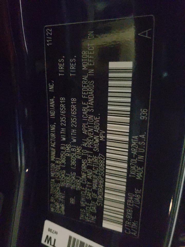 2023 TOYOTA HIGHLANDER L VIN:5TDKDRAH6PS008827