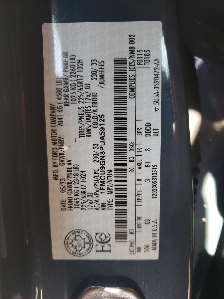 2023 FORD ESCAPE ACTIVE VIN:1FMCU9GN8PUA59125