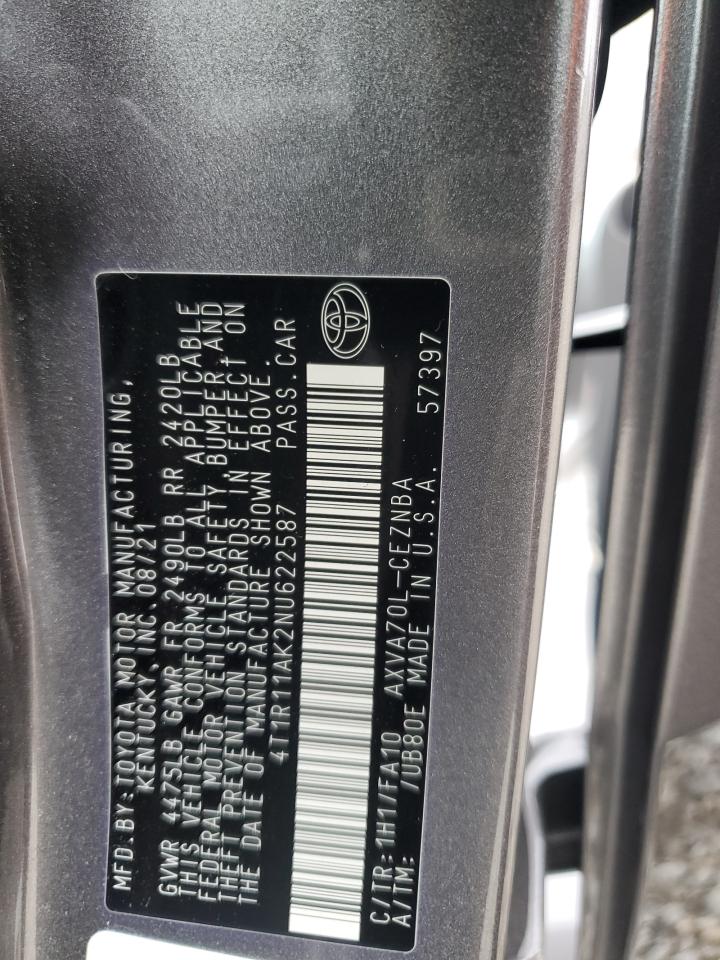 2022 TOYOTA CAMRY LE VIN:4T1R11AK2NU622587