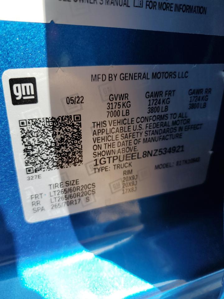 2022 GMC SIERRA K1500 AT4 VIN:1GTPUEEL8NZ534921