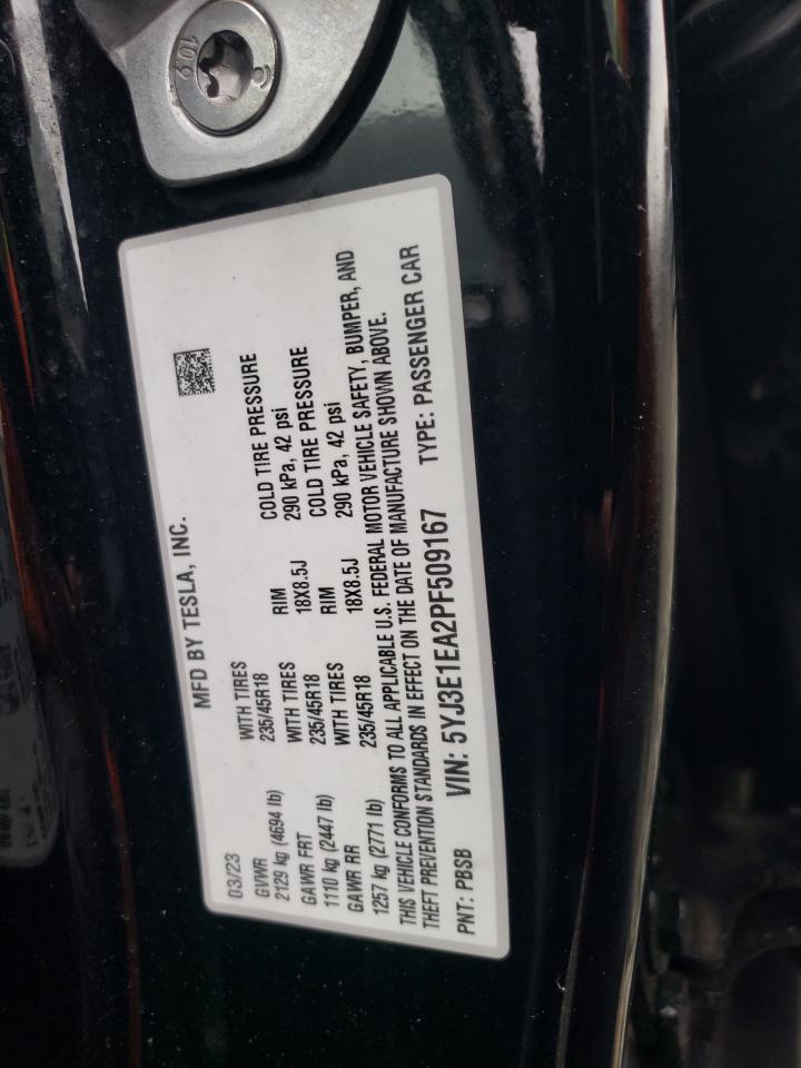 2023 TESLA MODEL 3  VIN:5YJ3E1EA2PF509167