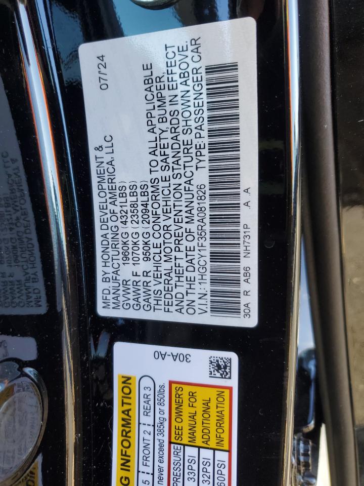 2024 HONDA ACCORD EX VIN:1HGCY1F35RA081826