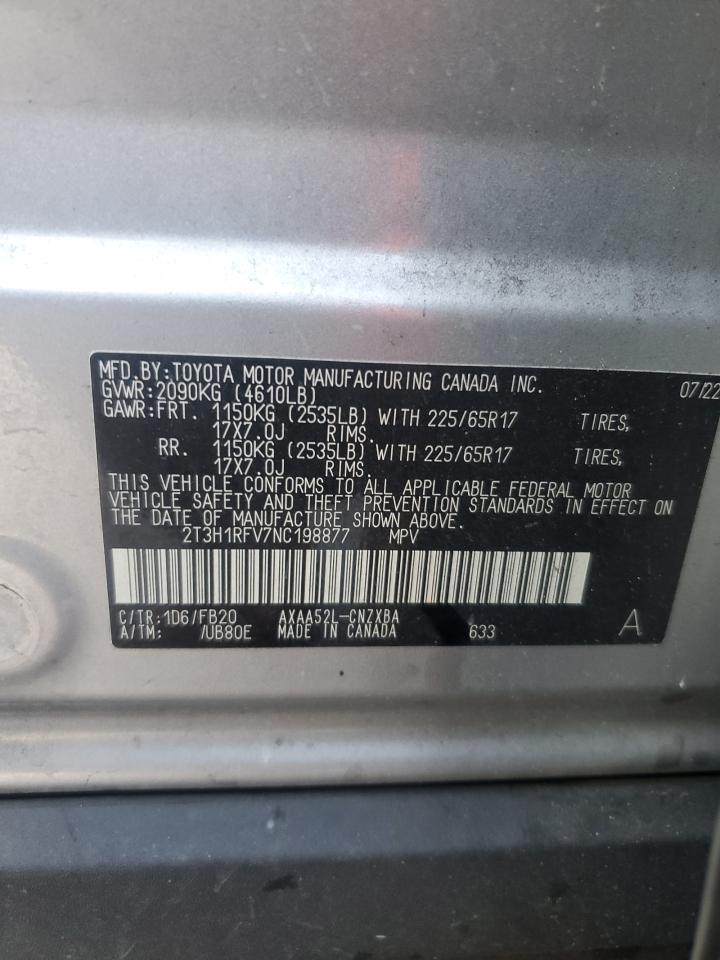 2022 TOYOTA RAV4 LE VIN:2T3H1RFV7NC198877