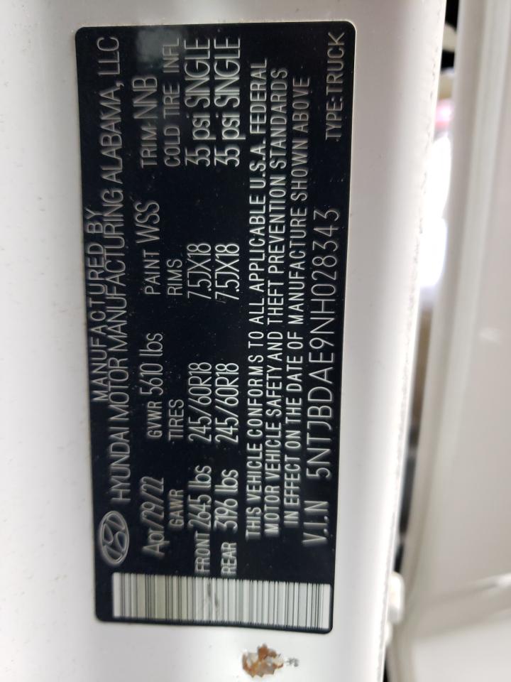 2022 HYUNDAI SANTA CRUZ SEL VIN:5NTJBDAE9NH028343