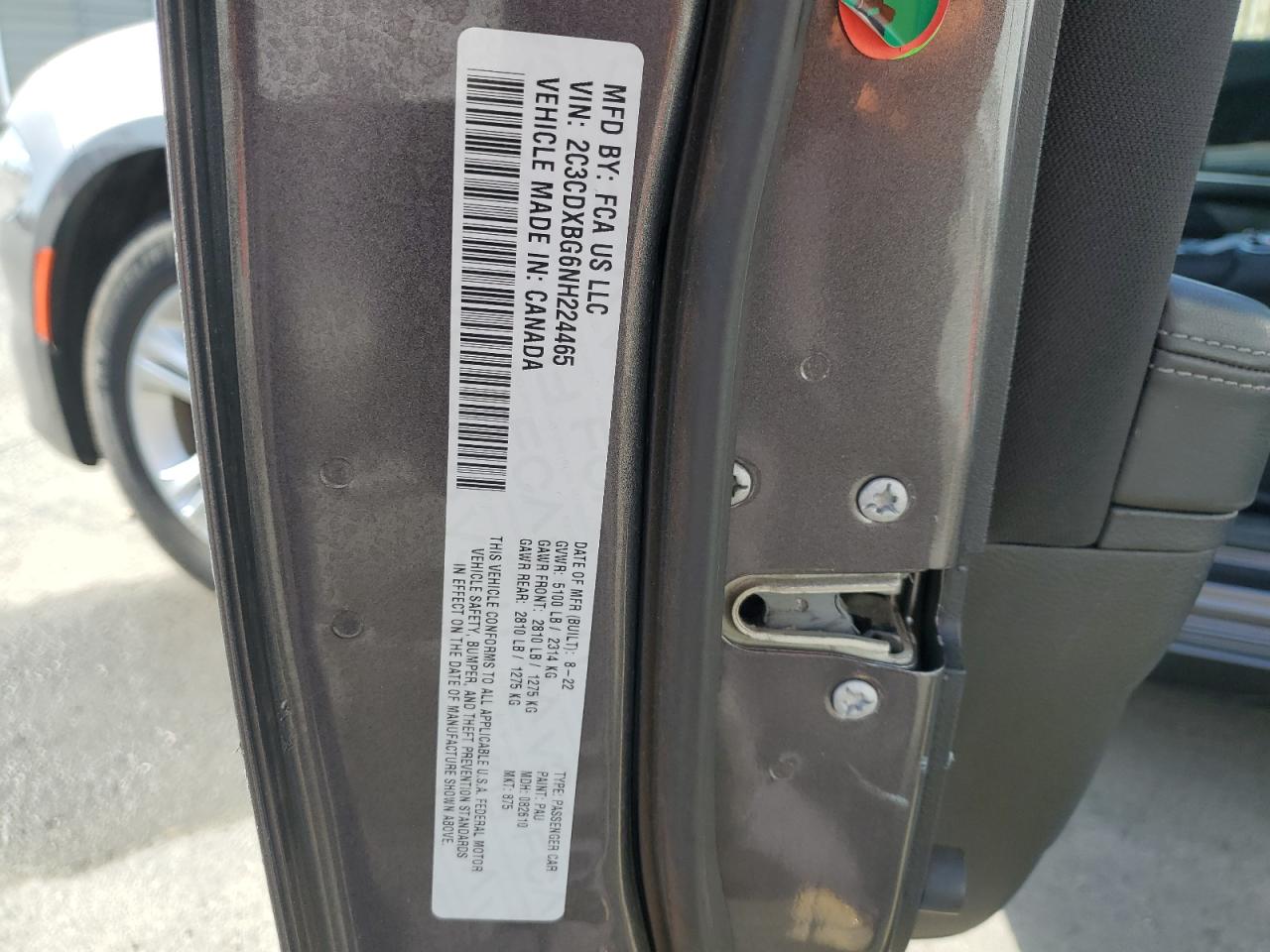 2022 DODGE CHARGER SXT VIN:2C3CDXBG6NH224465