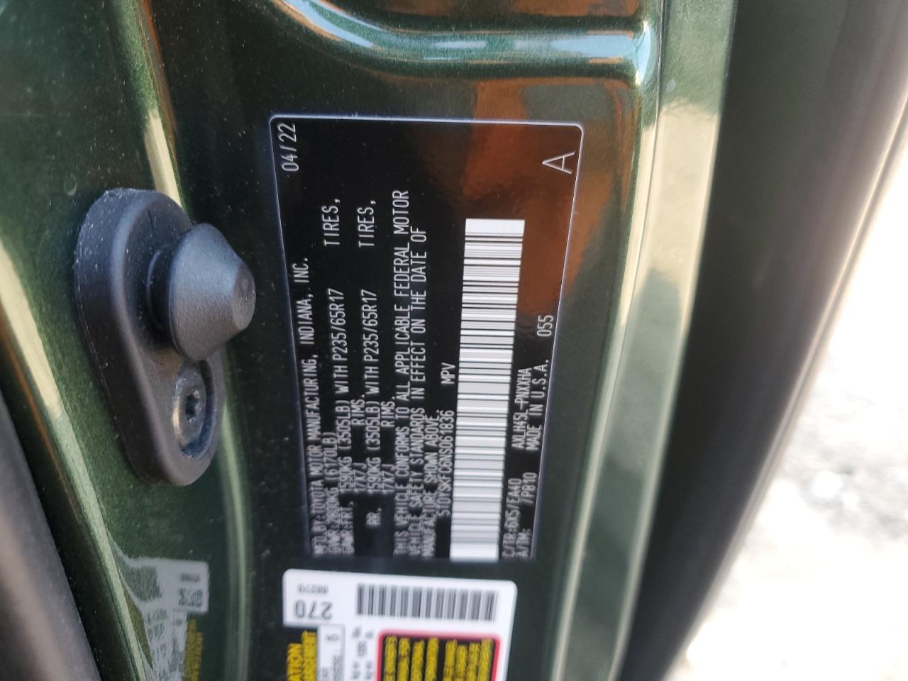 2022 TOYOTA SIENNA XLE VIN:5TDYSKFC6NS061836