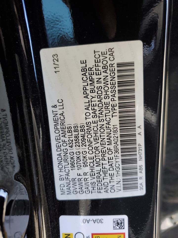 2024 HONDA ACCORD EX VIN:1HGCY1F36RA021831