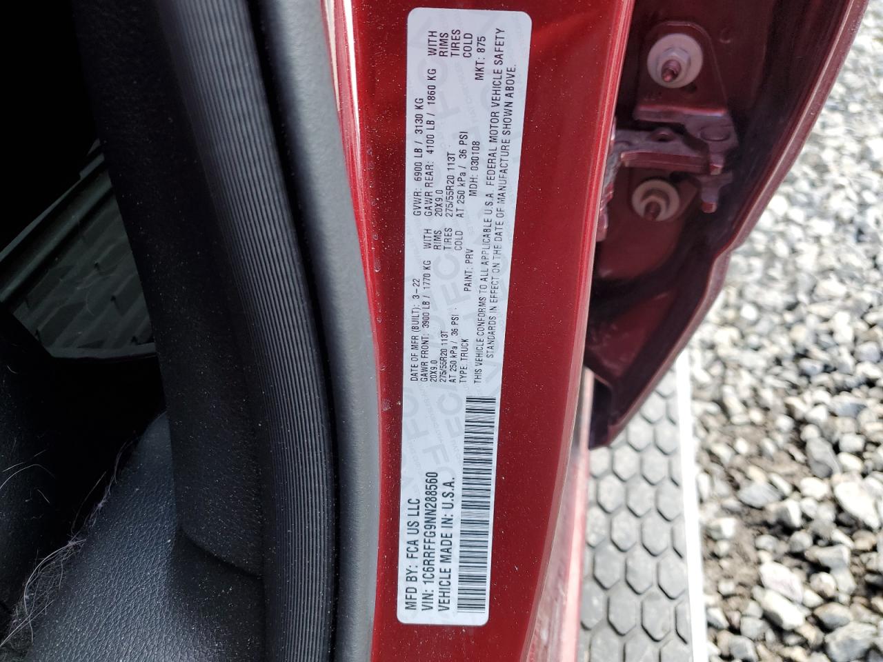 2022 RAM 1500 BIG HORN/LONE STAR VIN:1C6RRFFG9NN288560