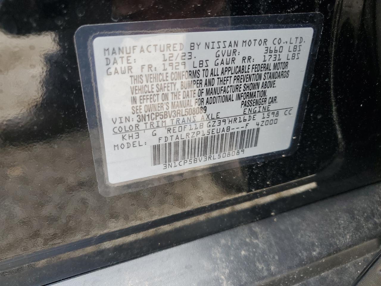 2024 NISSAN KICKS S VIN:3N1CP5BV3RL508089