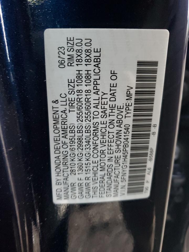 2023 HONDA PILOT EXL VIN:5FNYG1H45PB041540