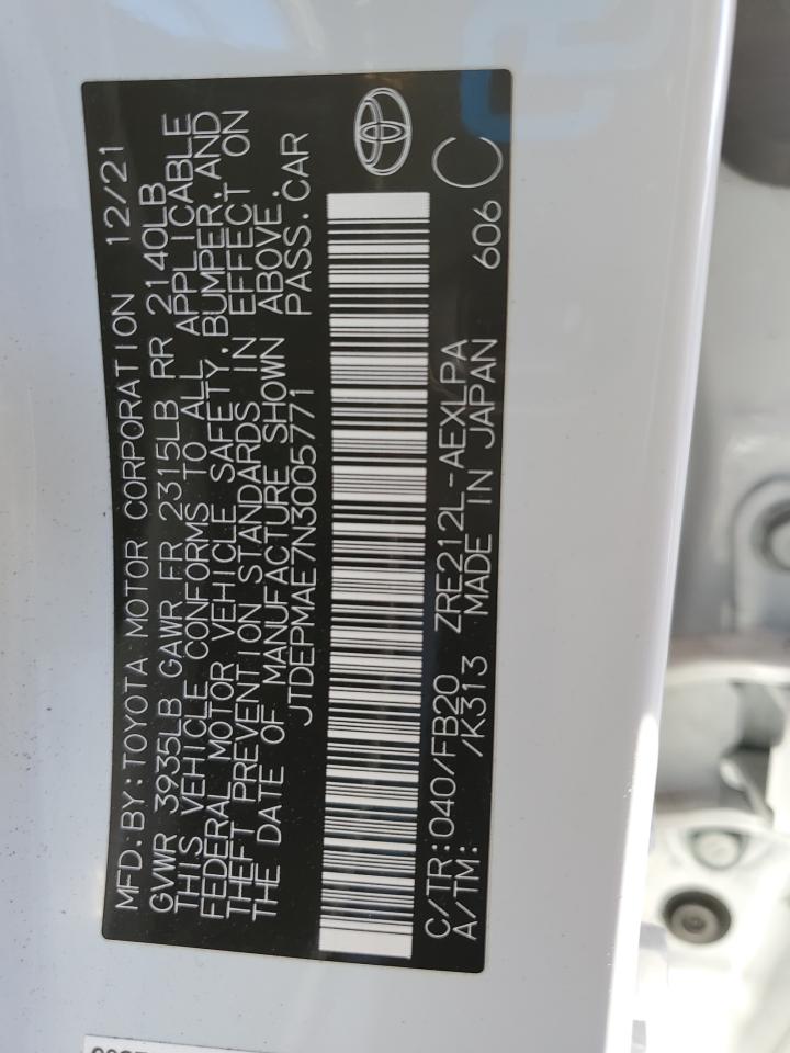 2022 TOYOTA COROLLA LE VIN:JTDEPMAE7N3005771