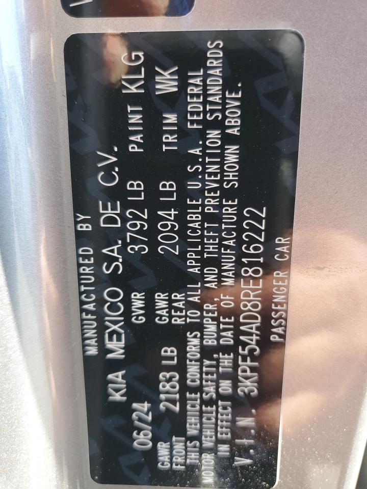 2024 KIA FORTE GT LINE VIN:3KPF54AD8RE816222